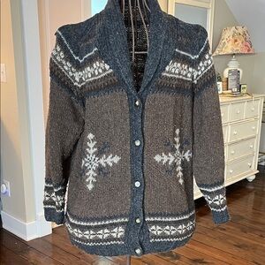 Eddie Bauer Charcoal Knit Ski Cardigan Sweater